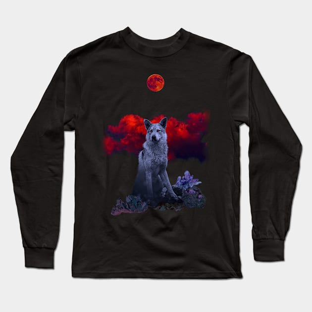 Oh Wolf Moon Long Sleeve T-Shirt by Vampyre Zen